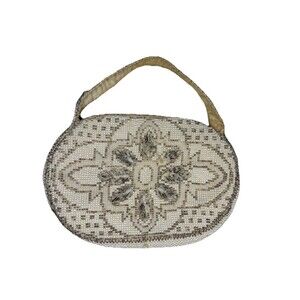 Vintage Beaded Purse Cream Color Zippered Made In Czechoslovakia